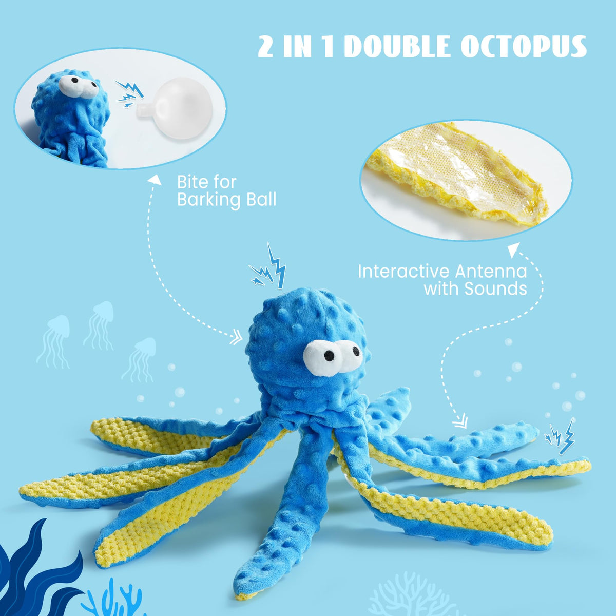 Crinkle Squeaky Octopus Dog Toy K3857
