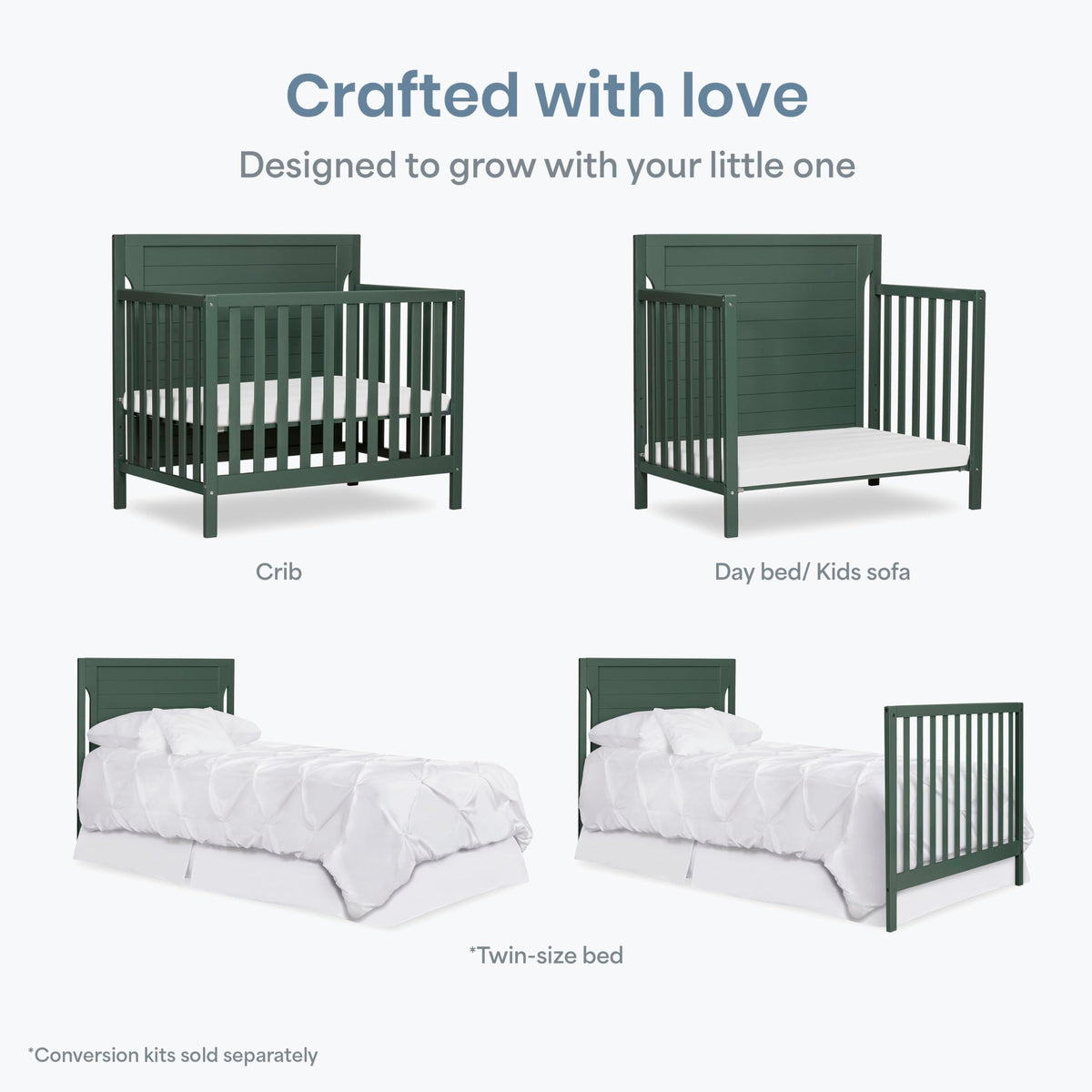 4-in-1 Convertible Mini Baby Crib with Mattress Pad O8925