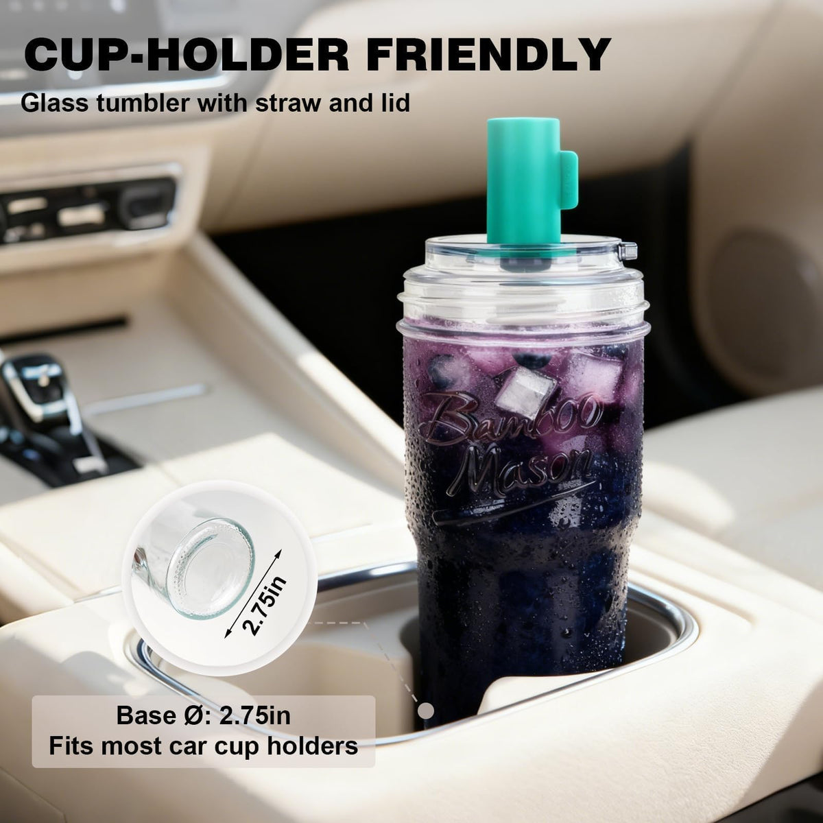Glass Cups with Lids and Straws 24oz Y112