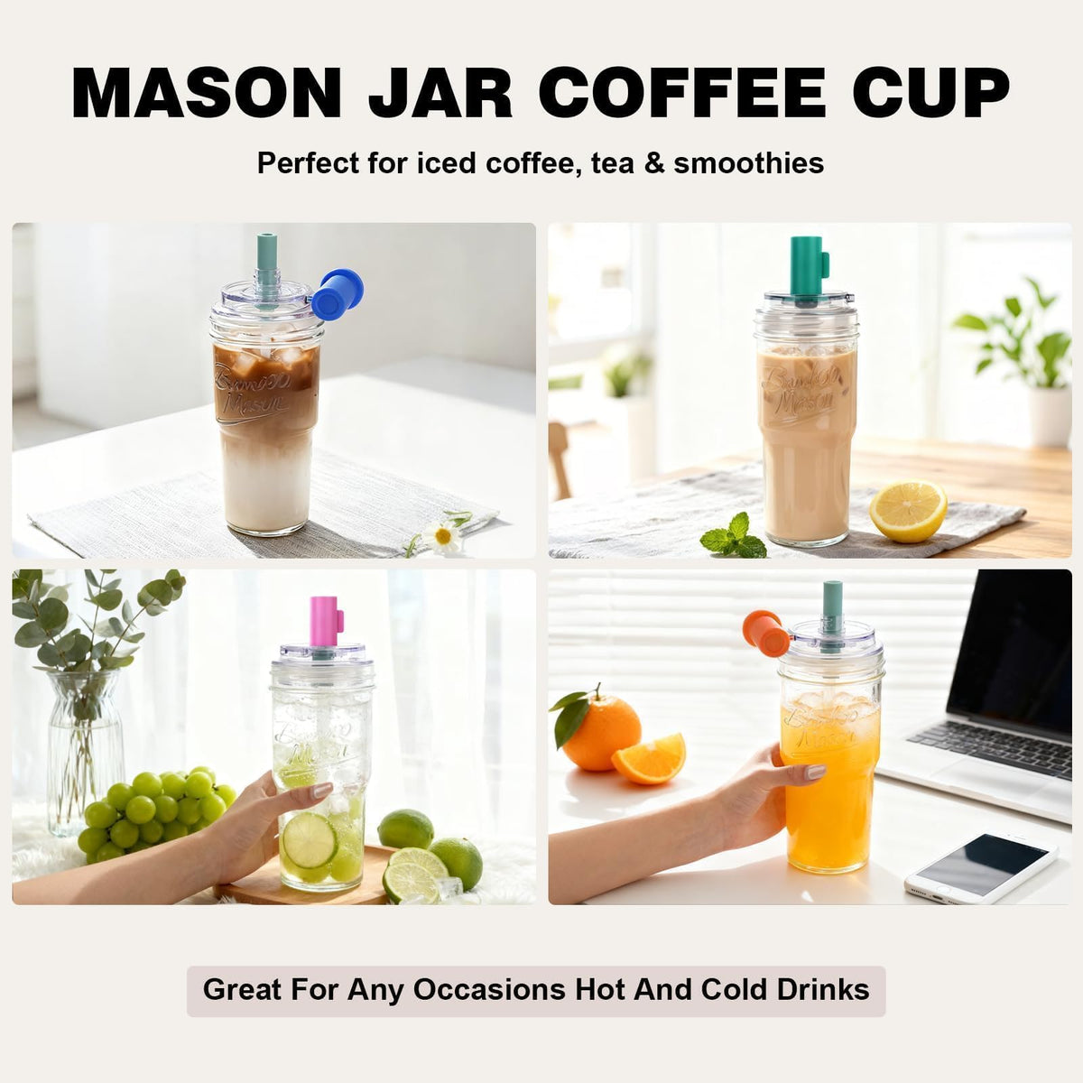 Glass Cups with Lids and Straws 24oz Y112