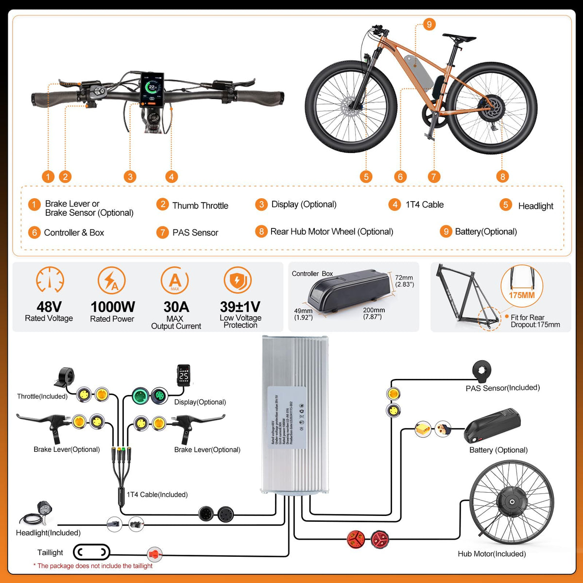 48V 1000W Ebike Conversion Kit with TFT Display and Battery W741670