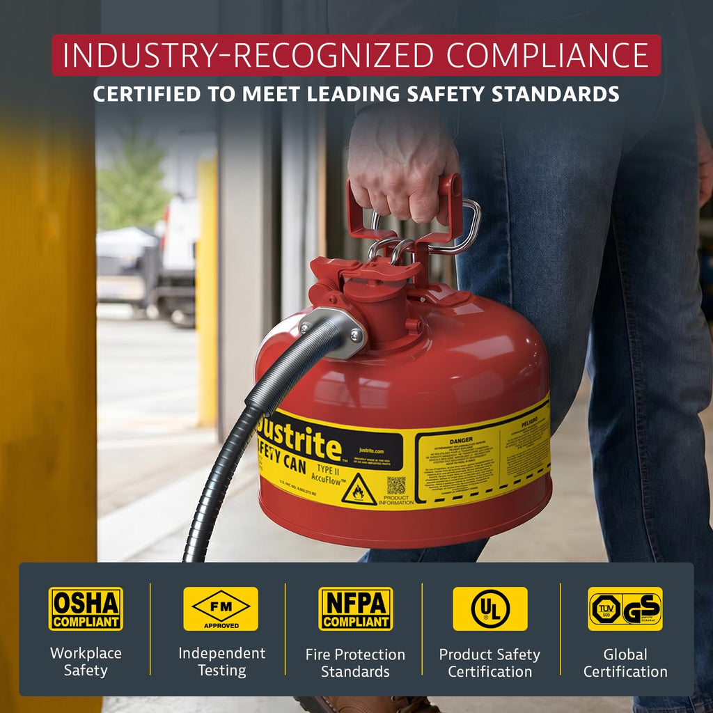 Red Galvanized Steel Gasoline Safety Can S23955