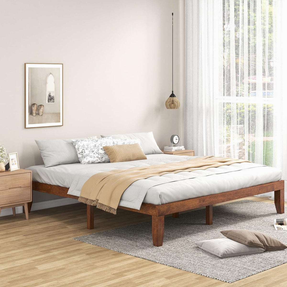 14 Inches Wood Platform Bed Frame King Size O27874