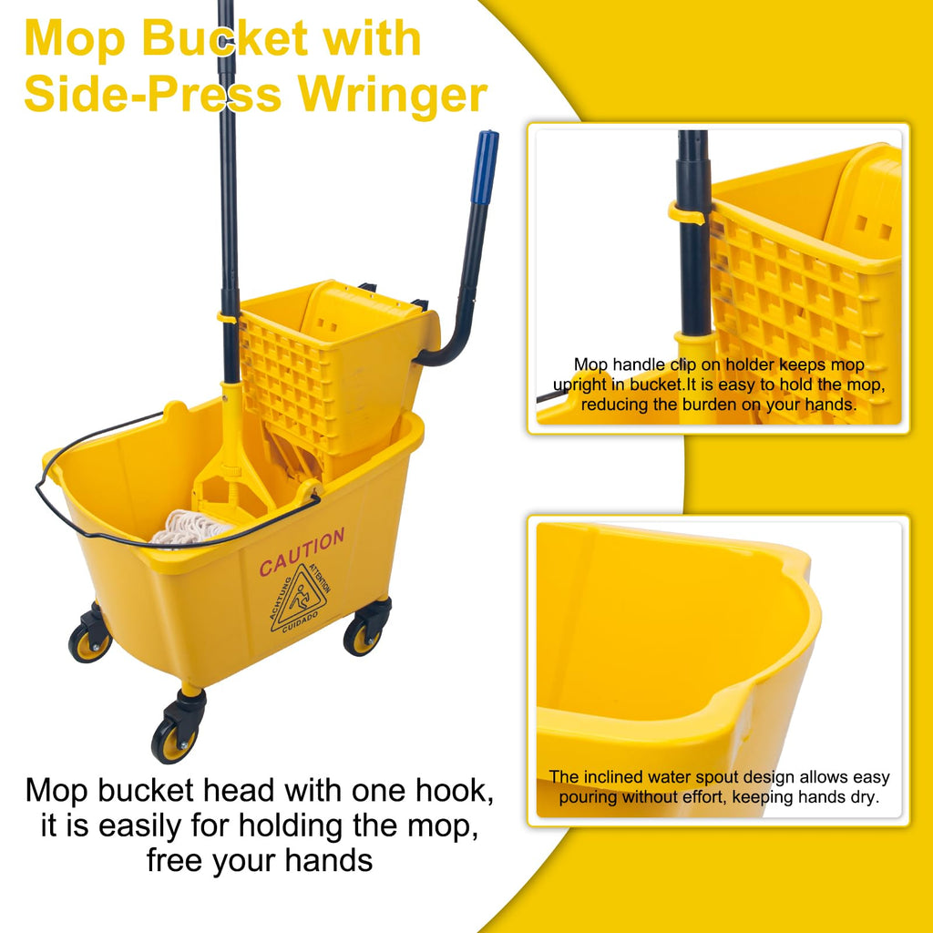 35 Qt Side Press Mop Bucket on Wheels Set, Yellow Y7782