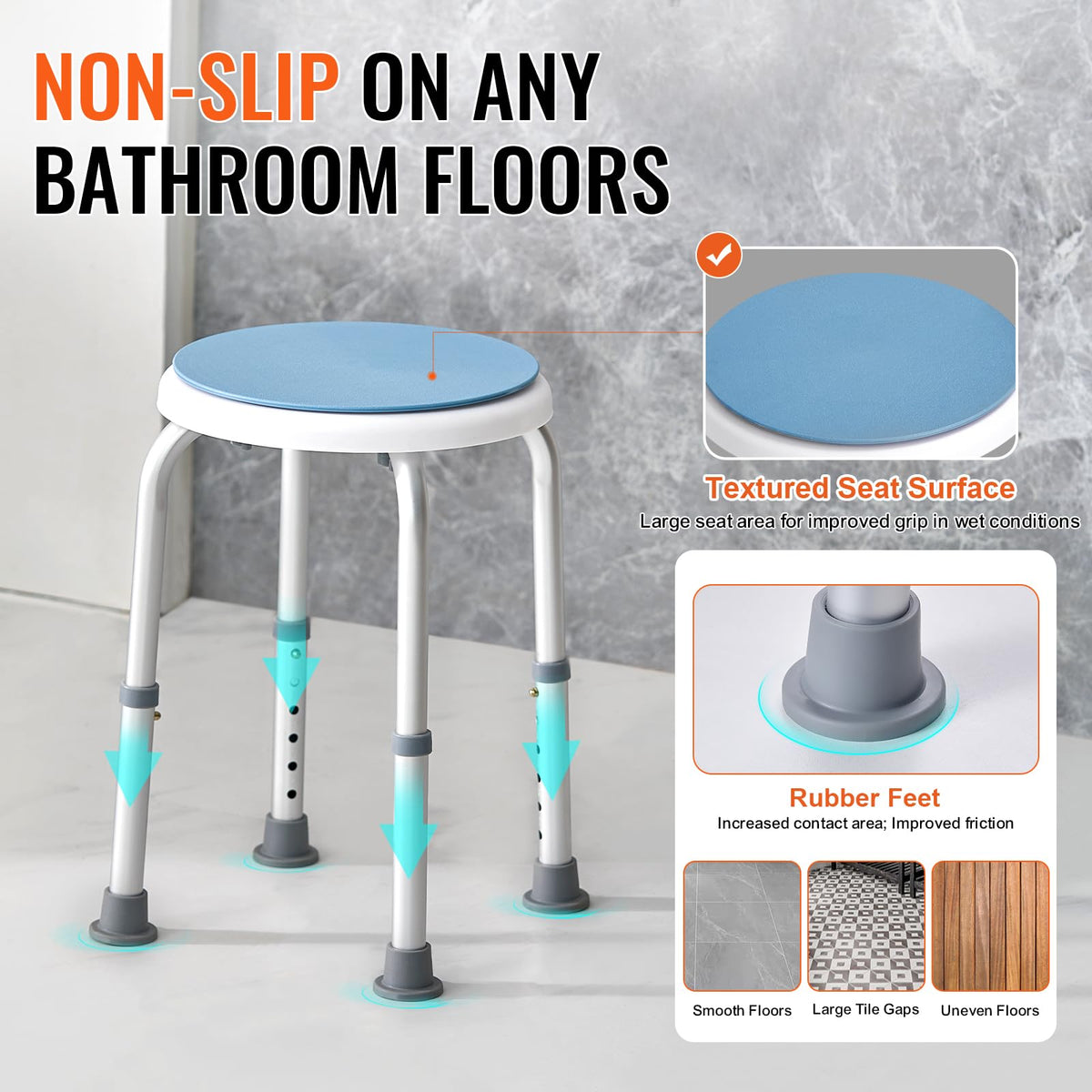Adjustable Non-Slip Shower Chair 300 lbs Capacity A82140