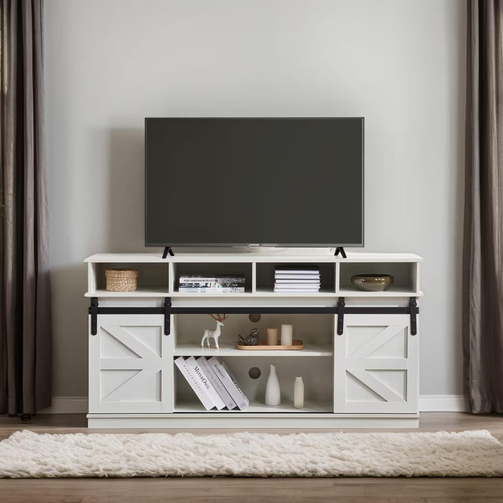 White Wood TV Stand with Adjustable Shelves V961
