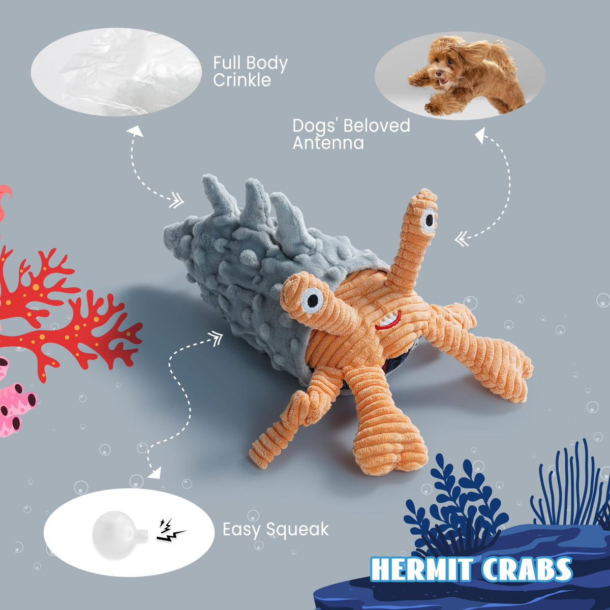 Crinkle Squeaky Octopus Dog Toy K3857
