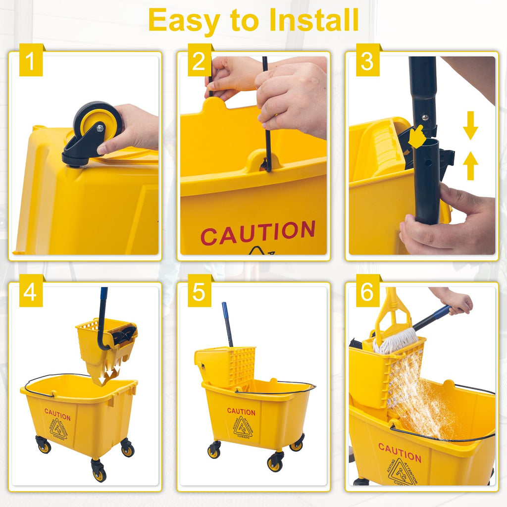 35 Qt Side Press Mop Bucket on Wheels Set, Yellow Y7782