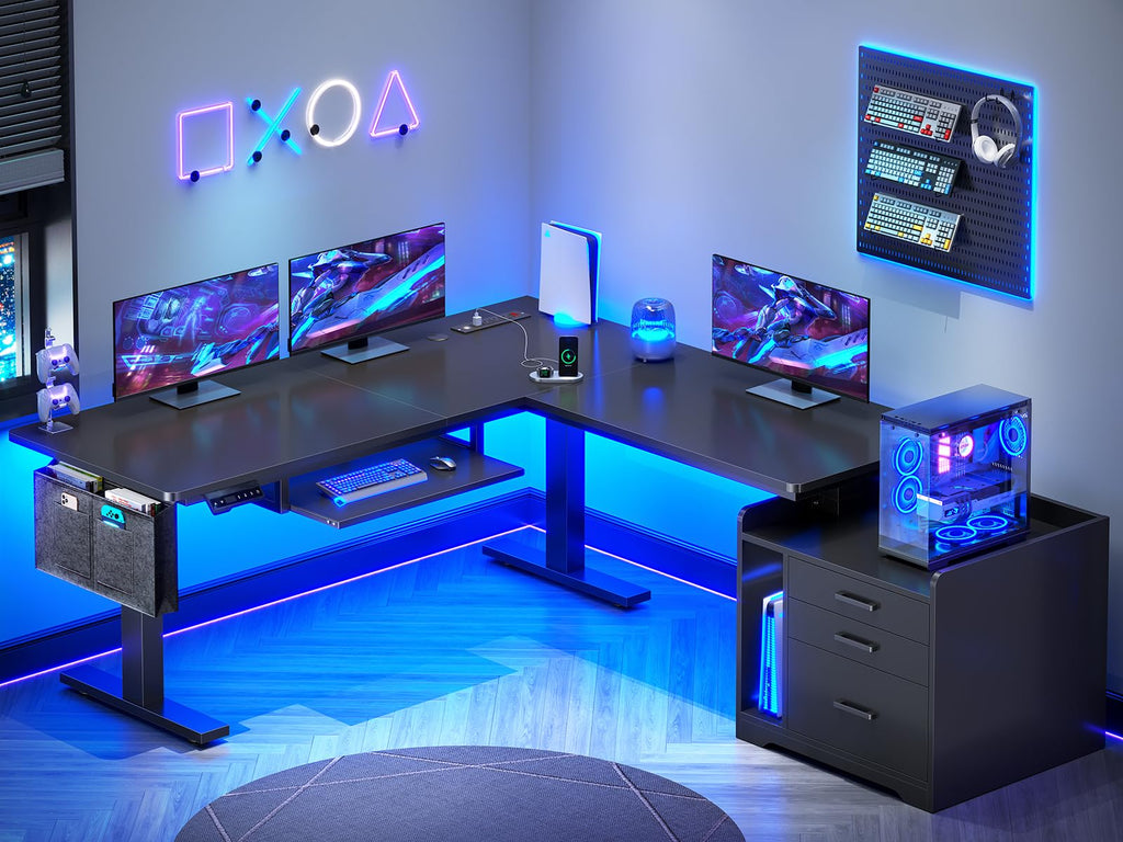 L Shaped Standing Desk with File Cabinet W376933