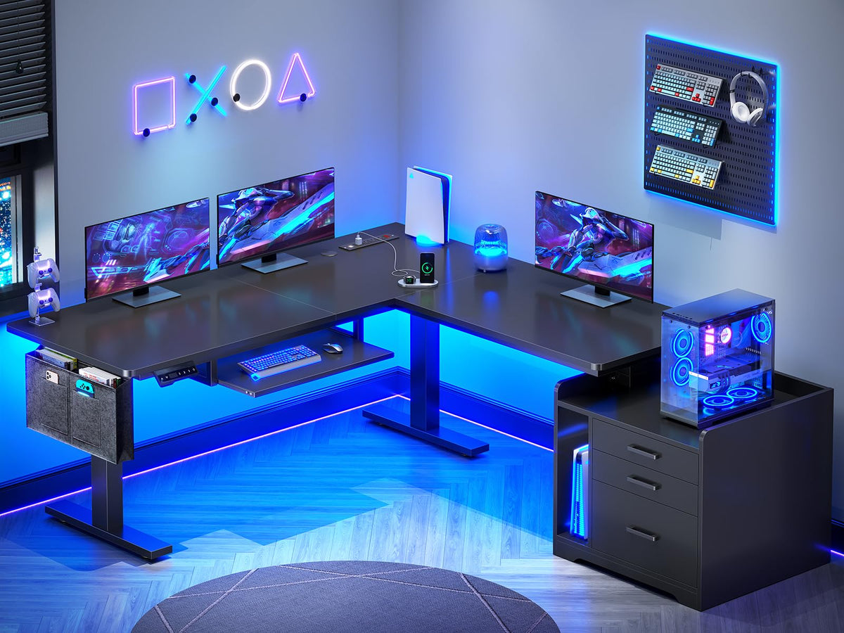 L Shaped Standing Desk with File Cabinet W376933