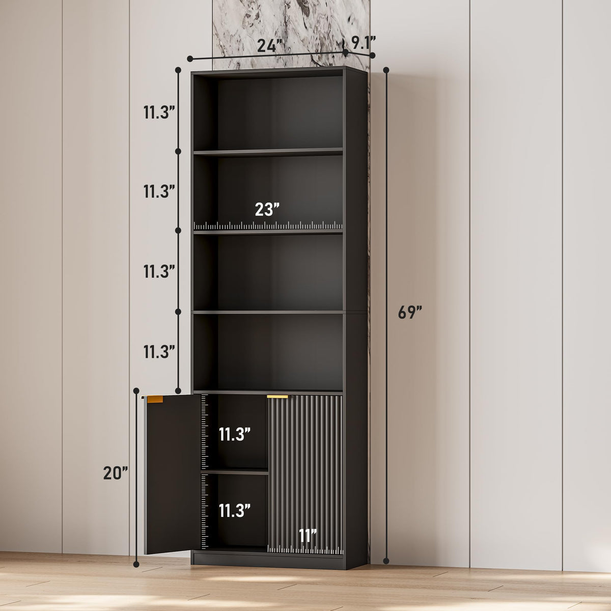 69" Tall 6 Shelf Bookcase with Doors R36542