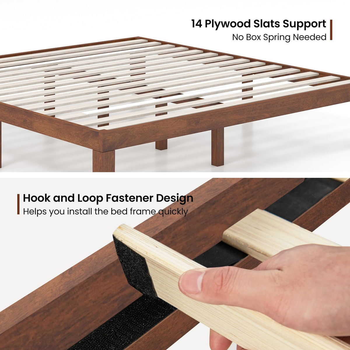 14 Inches Wood Platform Bed Frame King Size O27874