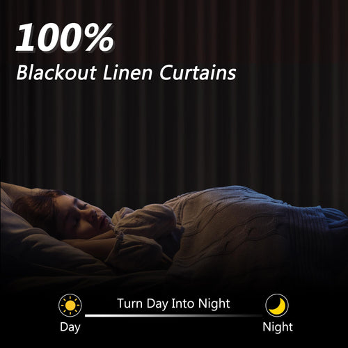 100% Blackout Linen Curtains 108 Inches 2 Panels S98785