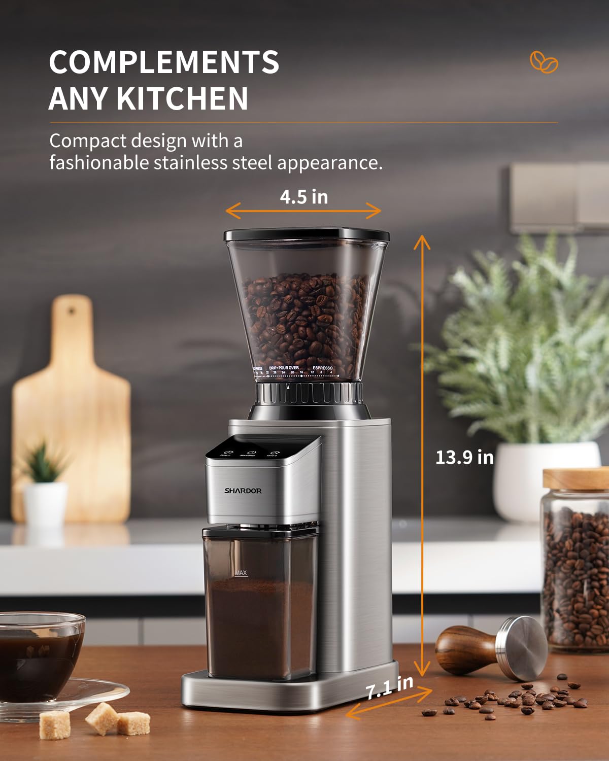 Conical Burr Coffee Bean Grinder, 48 Settings, Silver C836