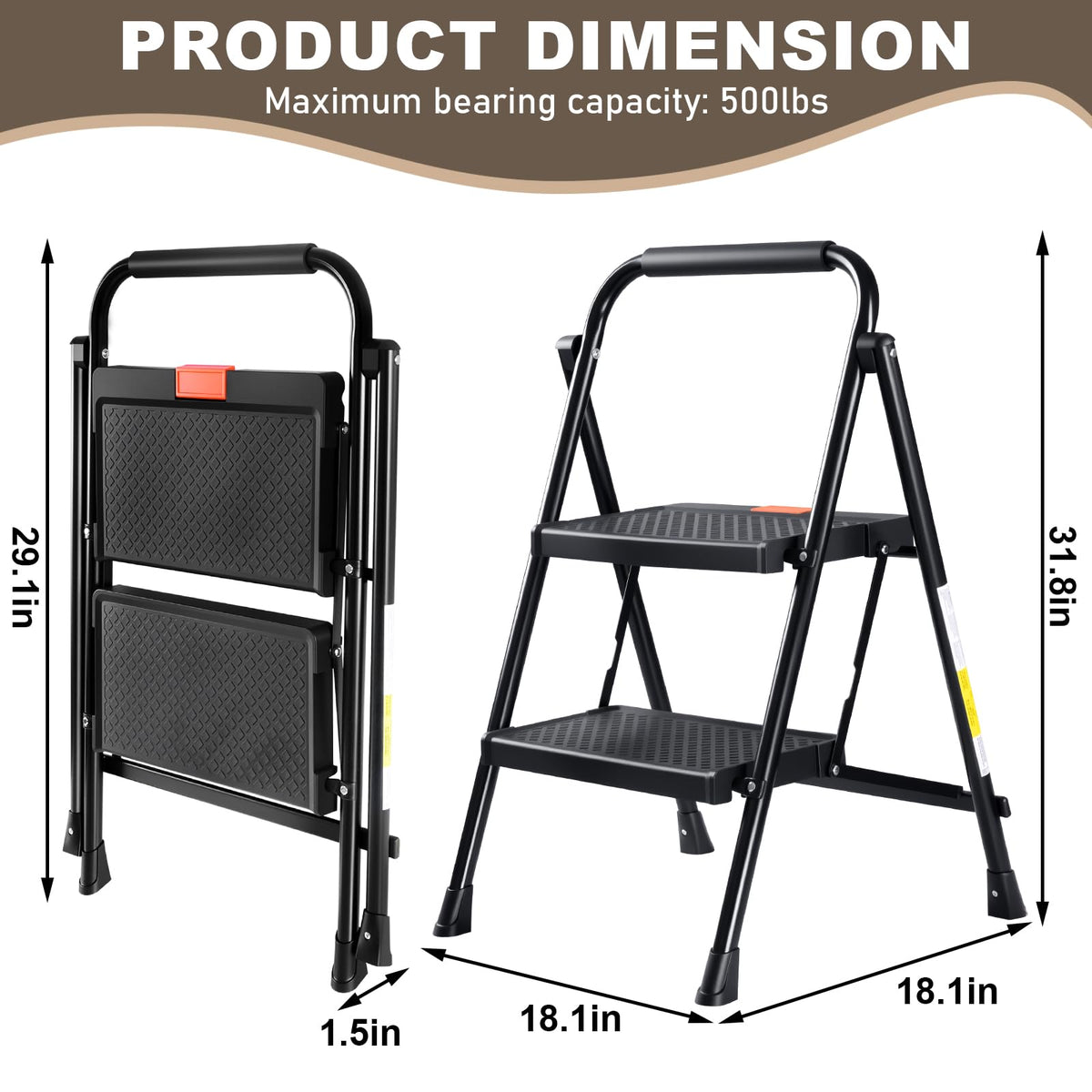 2 Step Steel Ladder with Anti-Slip Pedal U922