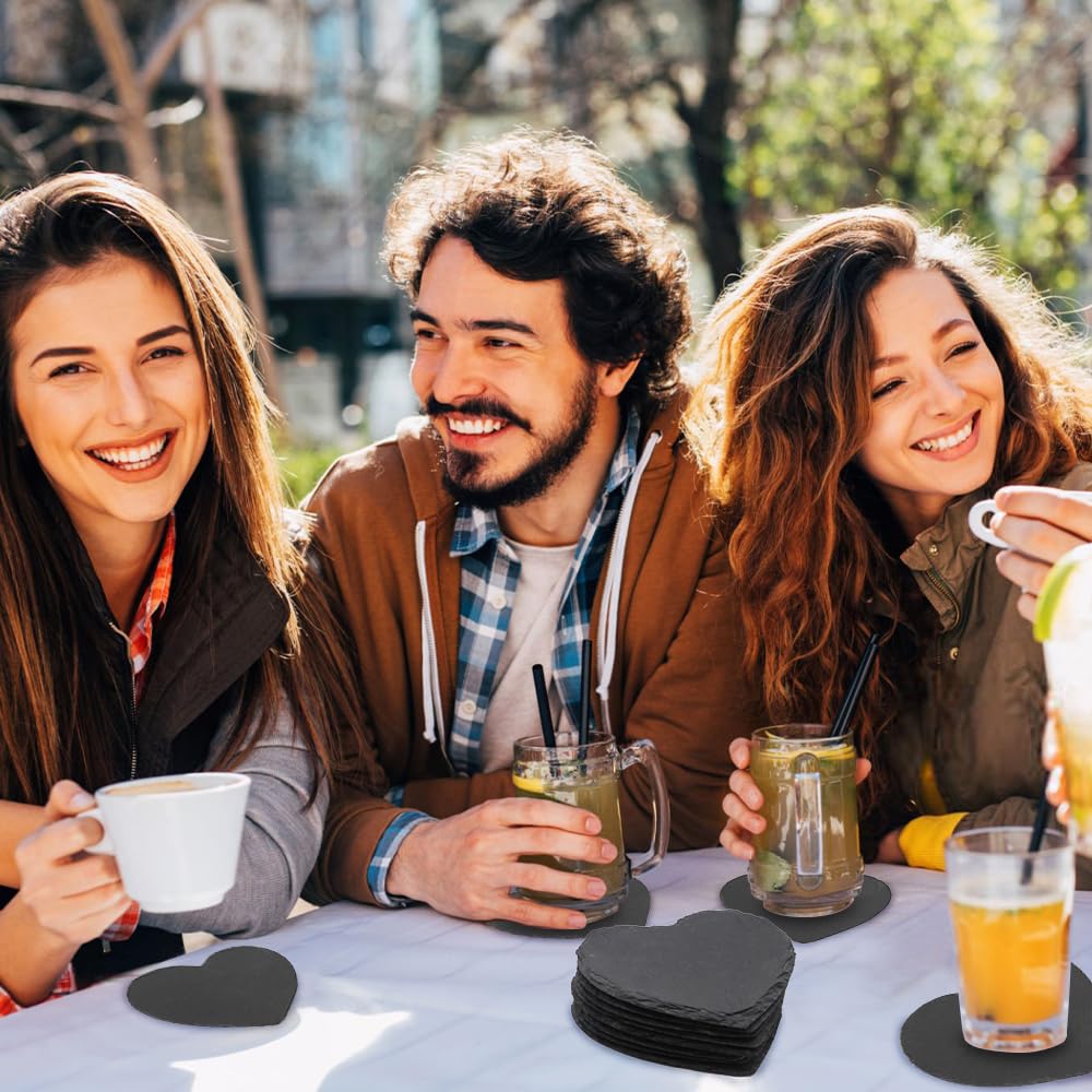 8 Pack Black Slate Coasters with Metal Holder Q876805