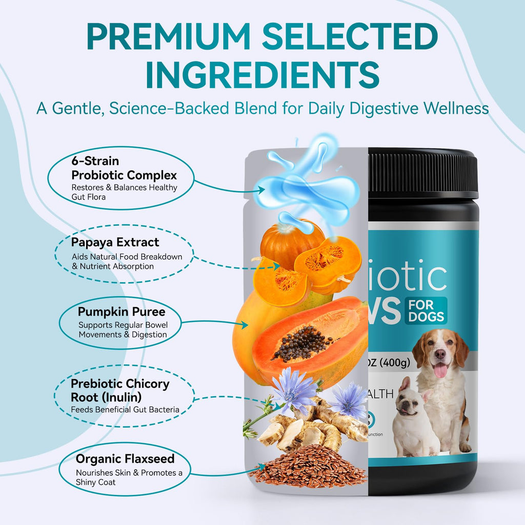Probiotics for Dogs, 200 Soft Chews with Digestive Enzymes and Prebiotics G68222