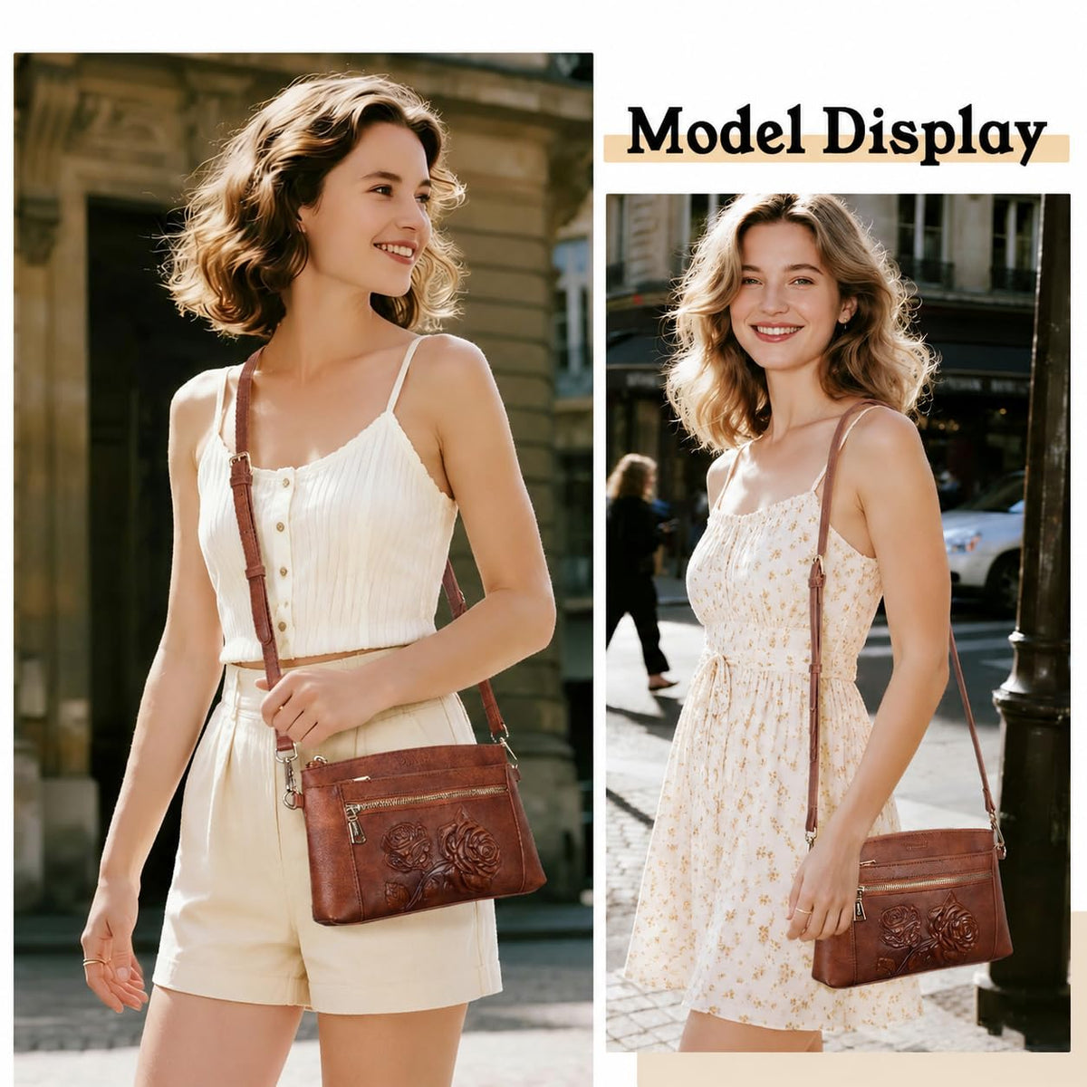 Floral Embossed Vegan Leather Crossbody Bag C6262