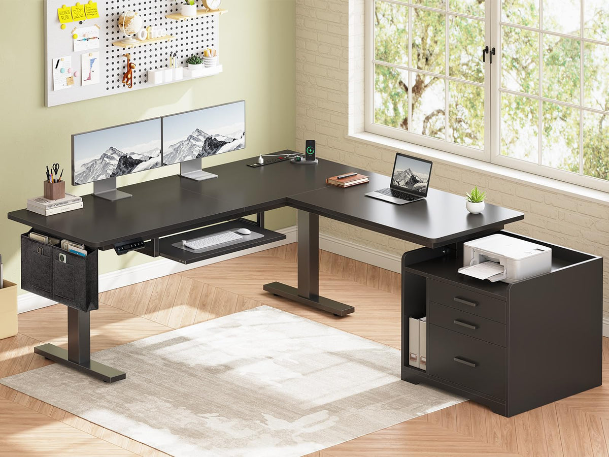 L Shaped Standing Desk with File Cabinet W376933