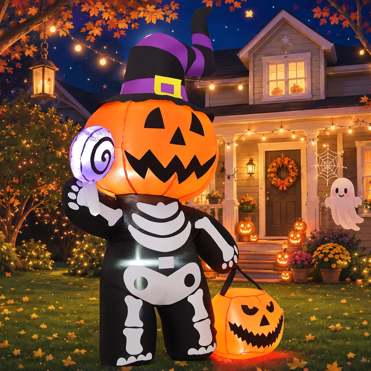 6 FT Inflatable Pumpkin Skull Outdoor Decoration with Built-in LEDs Z336
