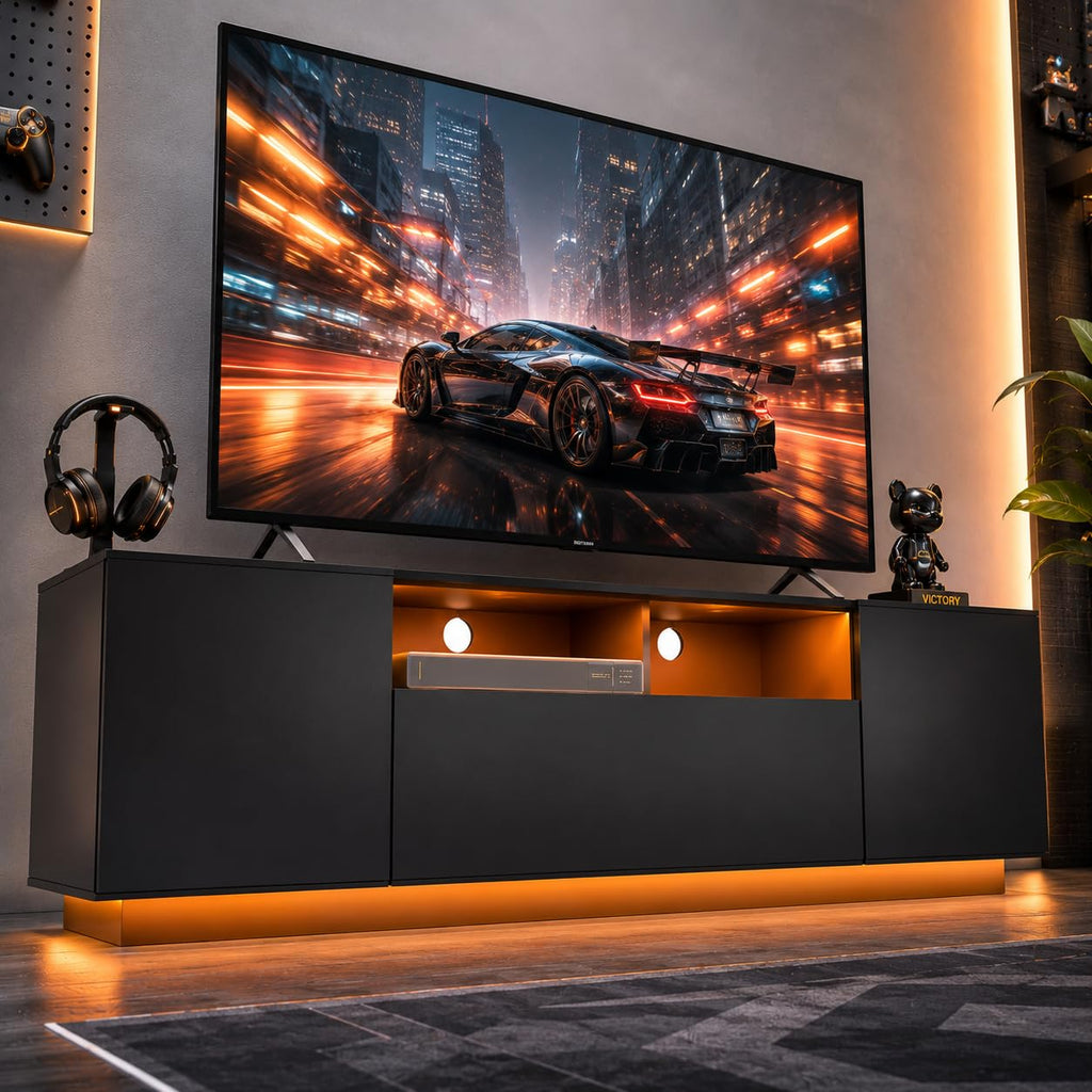 Black TV Stand with Storage Cabinets and Drawer X176526