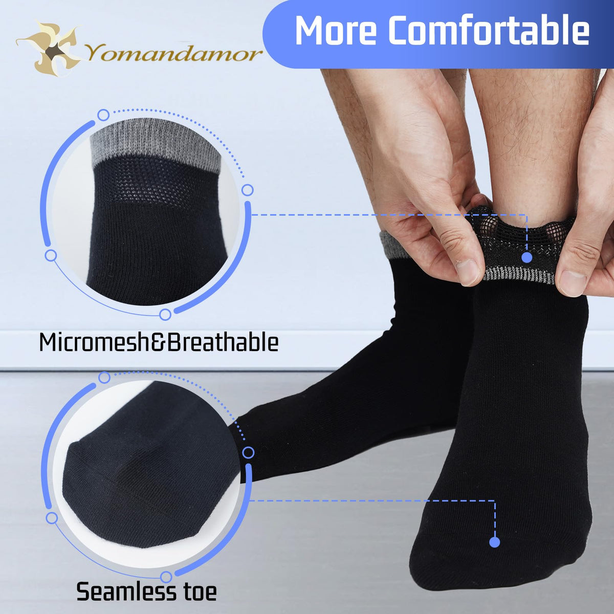 Men's Diabetic Ankle Socks with Seamless Toe, 6 Pairs L Size T7283