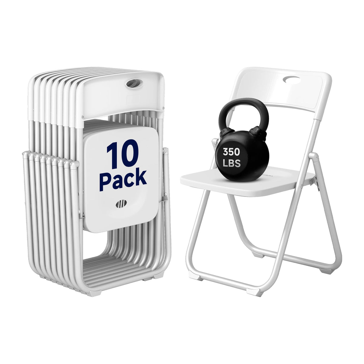 White Plastic Folding Chairs, 10 Pack O88206
