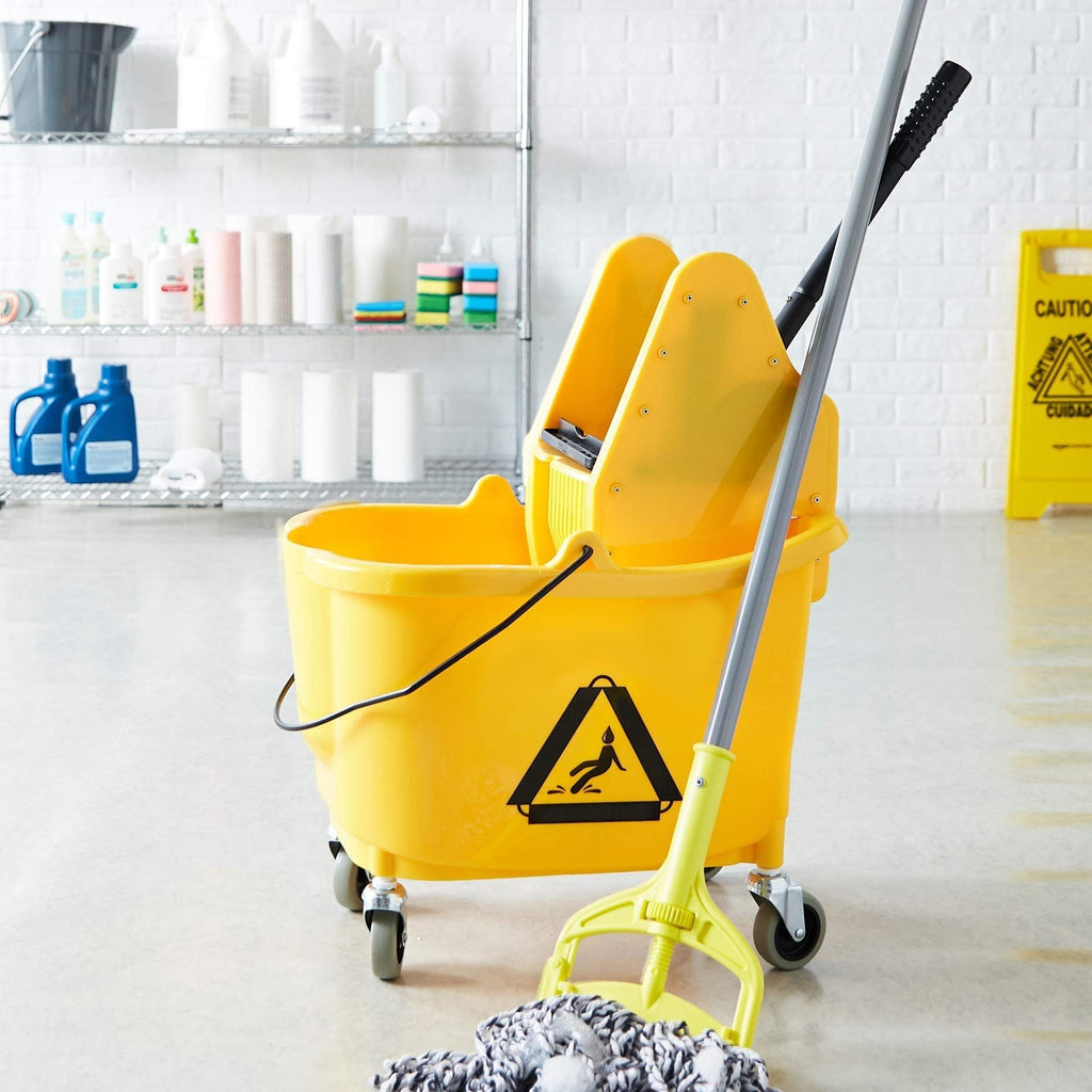 Rectangular Mop Bucket with Down Press Wringer Combo, 35-Quart, Yellow R48680