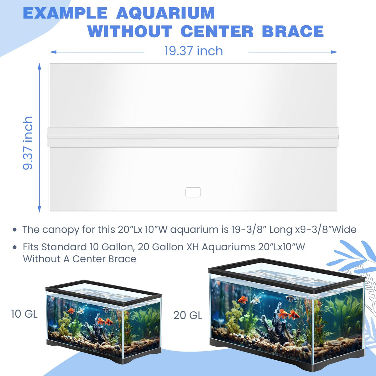 Aquarium Lids Canopy with LED Light, 3 Pcs, Clear, 20x10in G462