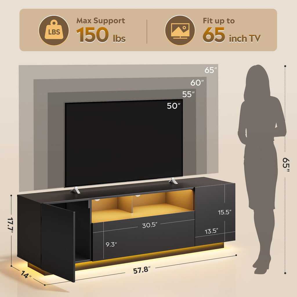 Black TV Stand with Storage Cabinets and Drawer X176526