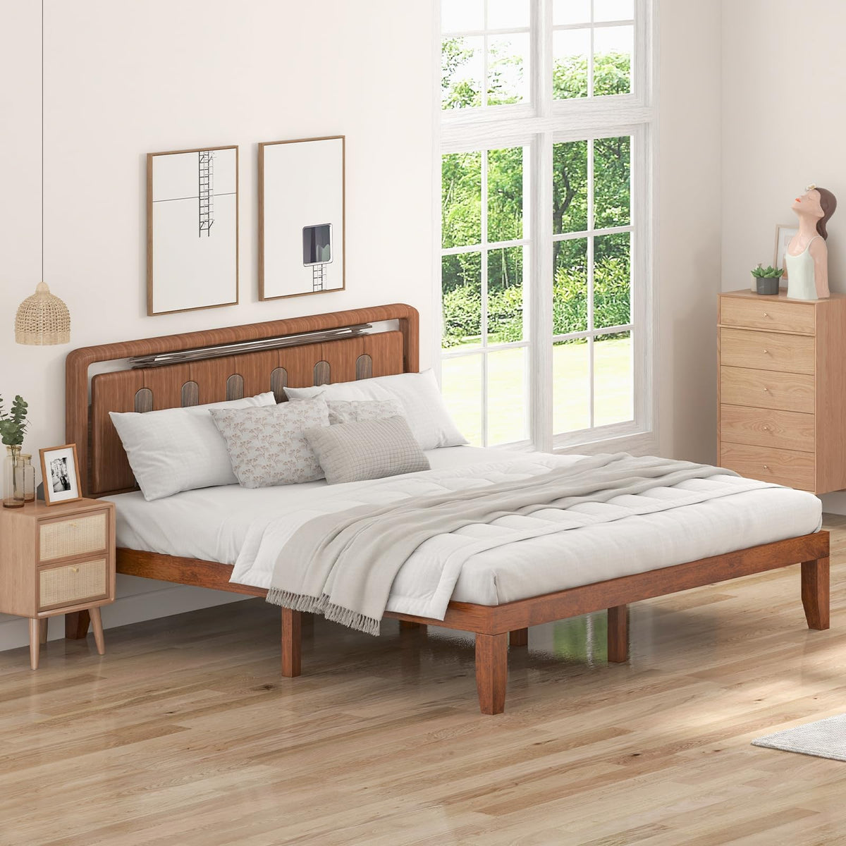 14 Inches Wood Platform Bed Frame King Size O27874