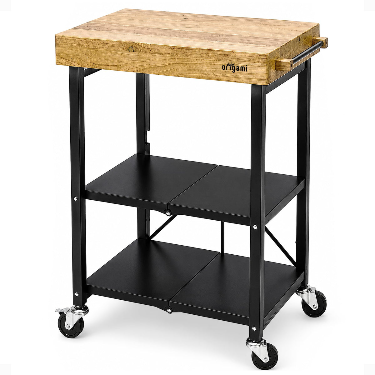 Black 3-Tier Folding Kitchen Cart with Wheels T76151