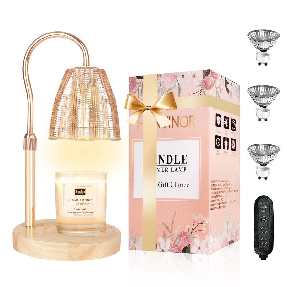 Adjustable Candle Warmer Lamp with Timer & Dimmer J268981
