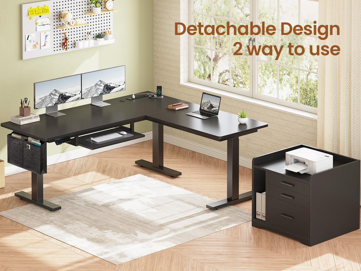 L Shaped Standing Desk with File Cabinet W376933