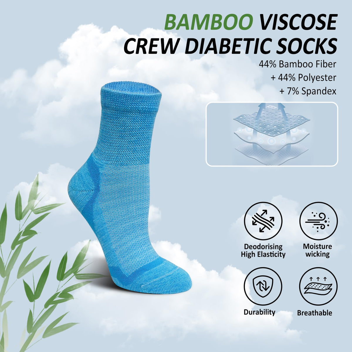 Bamboo Viscose Non-Binding Ankle Socks 5 Pairs J797