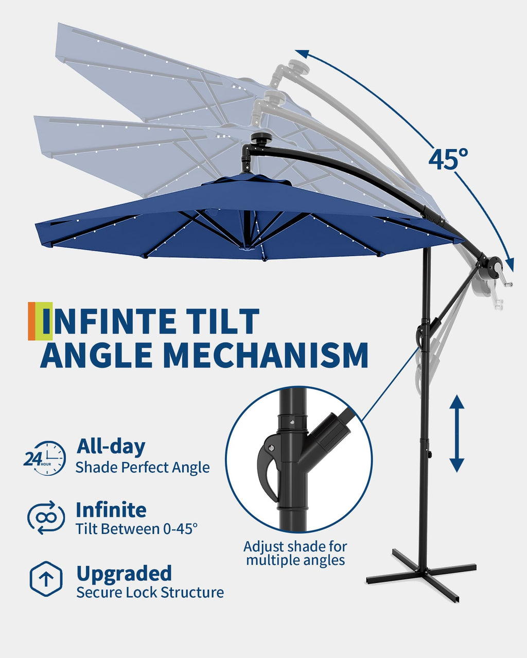 10FT Solar LED Cantilever Patio Umbrella T20924