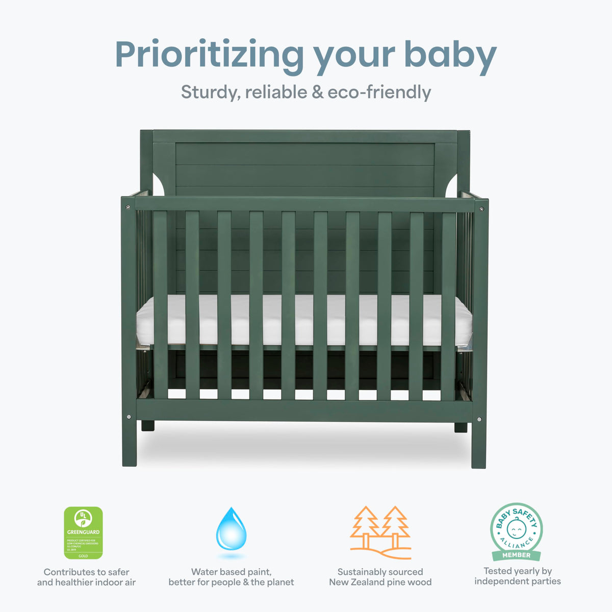 4-in-1 Convertible Mini Baby Crib with Mattress Pad O8925