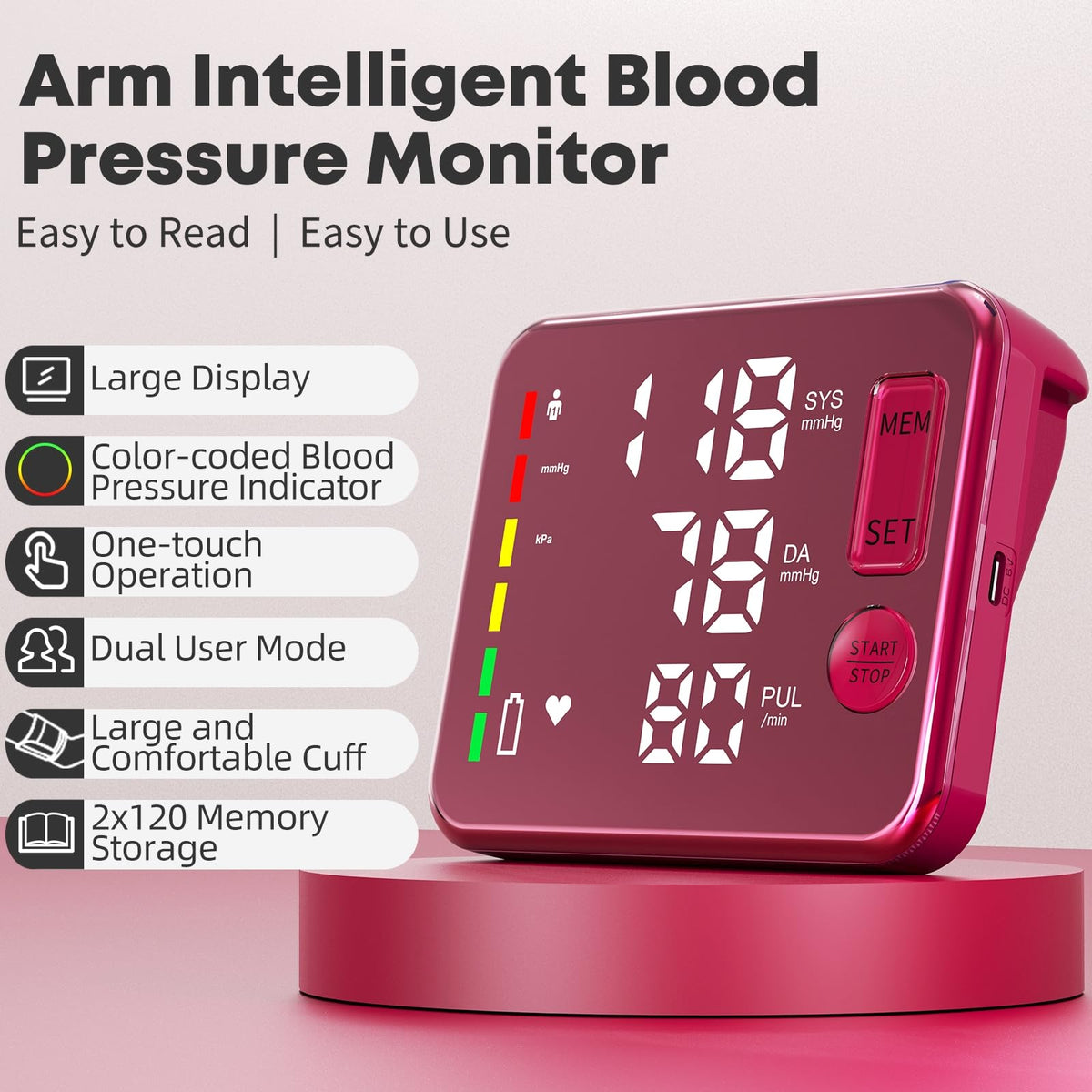 Blood Pressure Monitor Rechargeable Upper Arm S3331