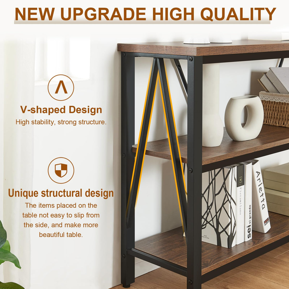 Brown 3 Tier Console Table with Open Shelves Y147