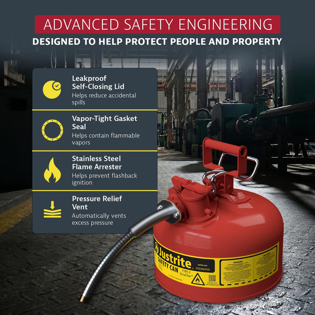 Red Galvanized Steel Gasoline Safety Can S23955