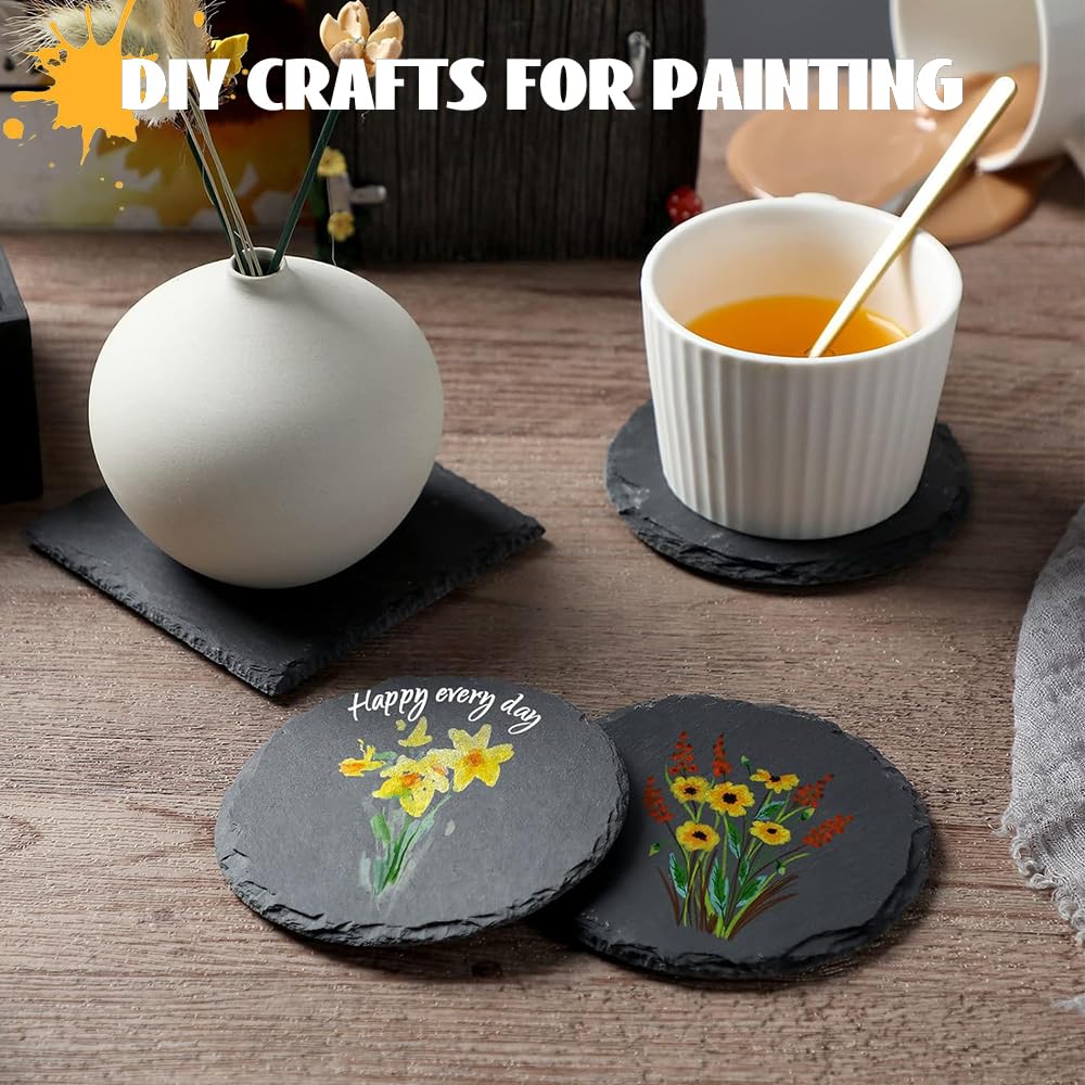 8 Pack Black Slate Coasters with Metal Holder Q876805