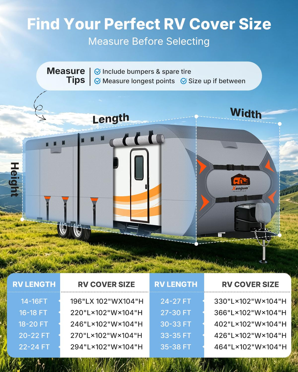 14-16FT Heavy Duty Rip-Stop RV Cover with Storage Bag U672