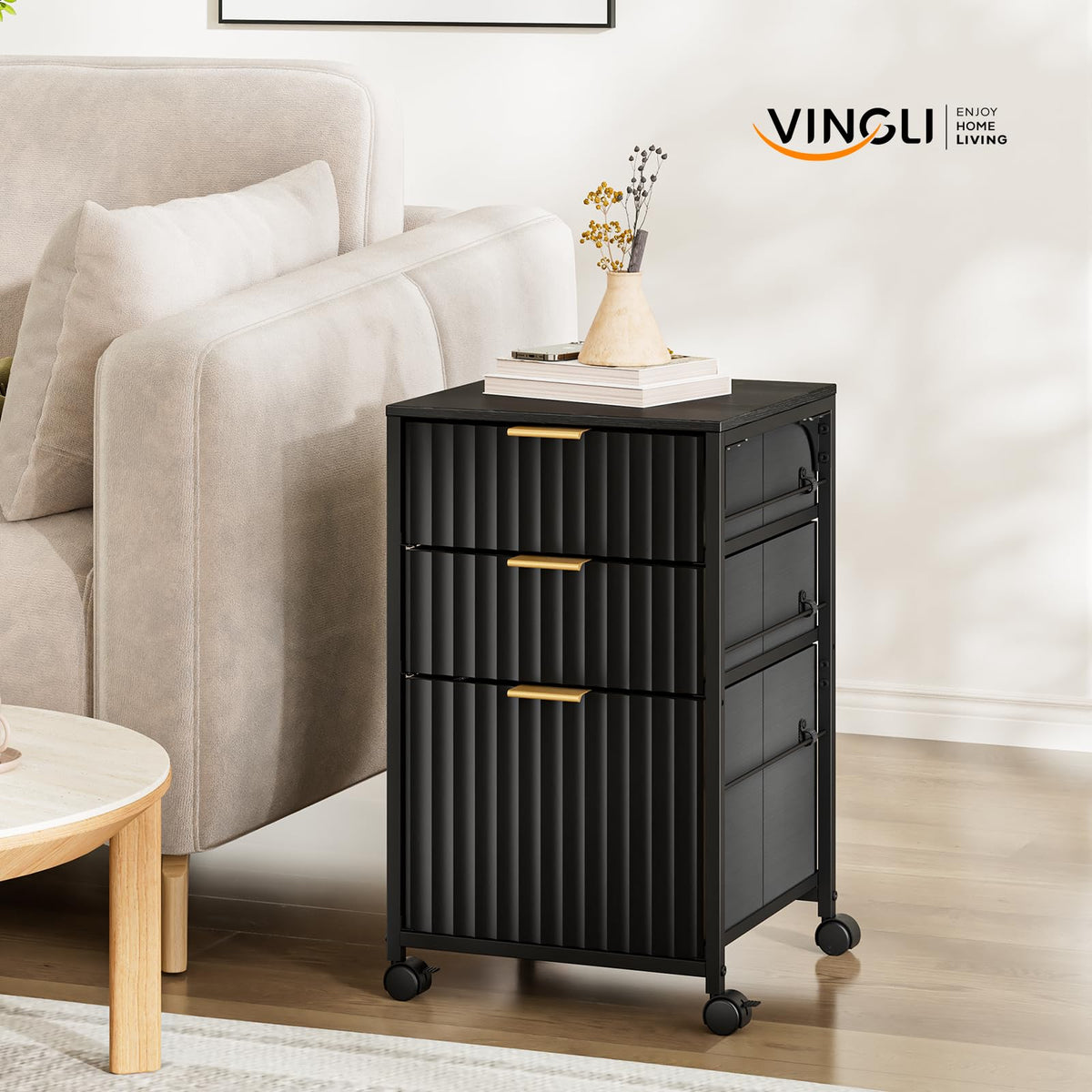 Black 3 Drawer Rolling File Cabinet with Wheels F314319