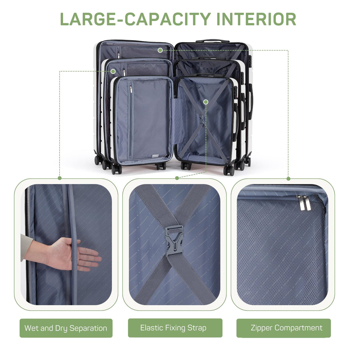 20 Inch White Expandable Hard Shell Carry-On Luggage G8132