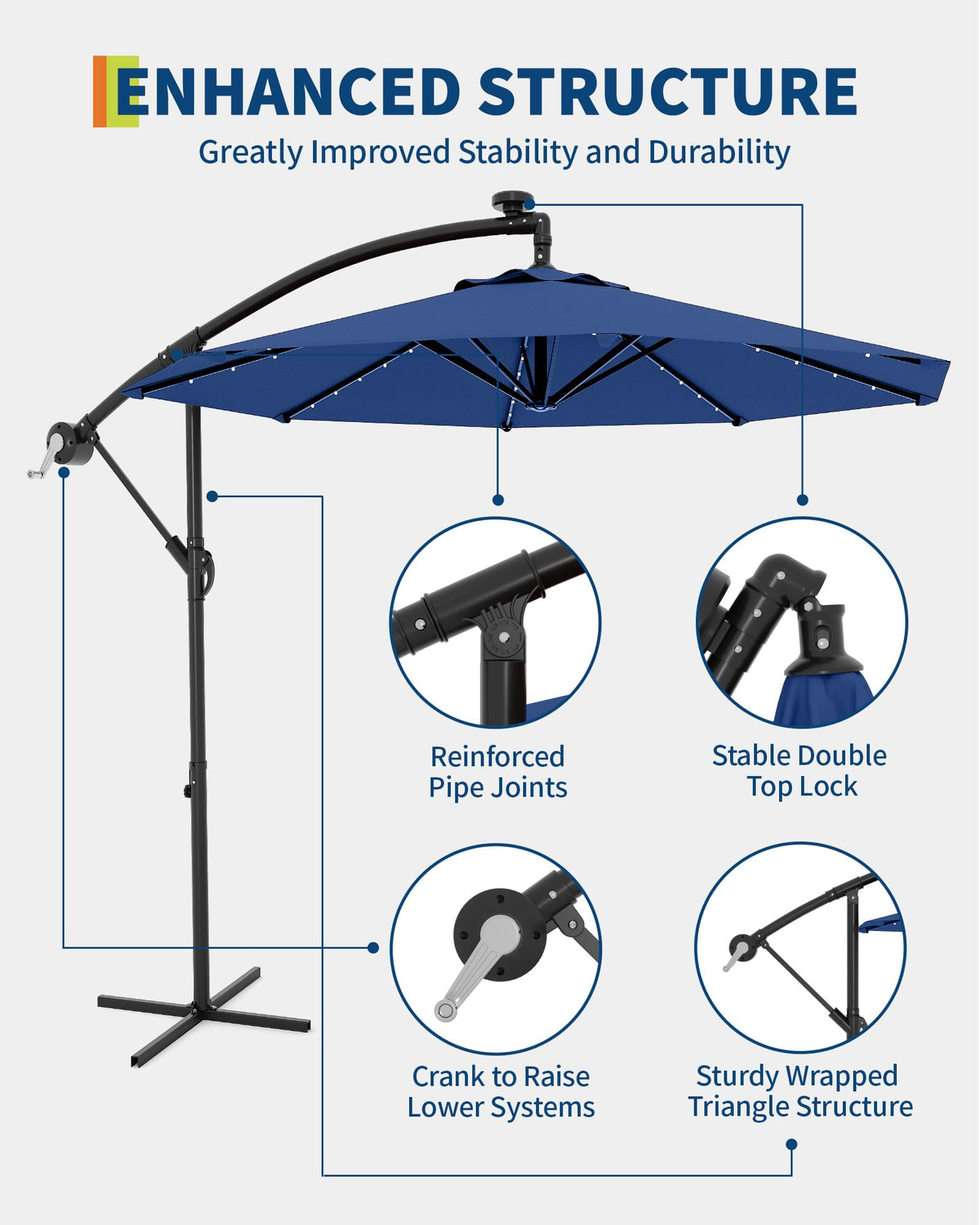 10FT Solar LED Cantilever Patio Umbrella T20924