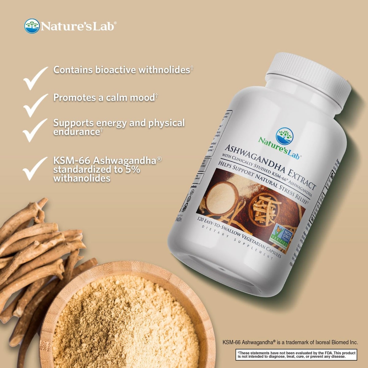Extra Strength Organic Ashwagandha Root Extract 120 Ct A410