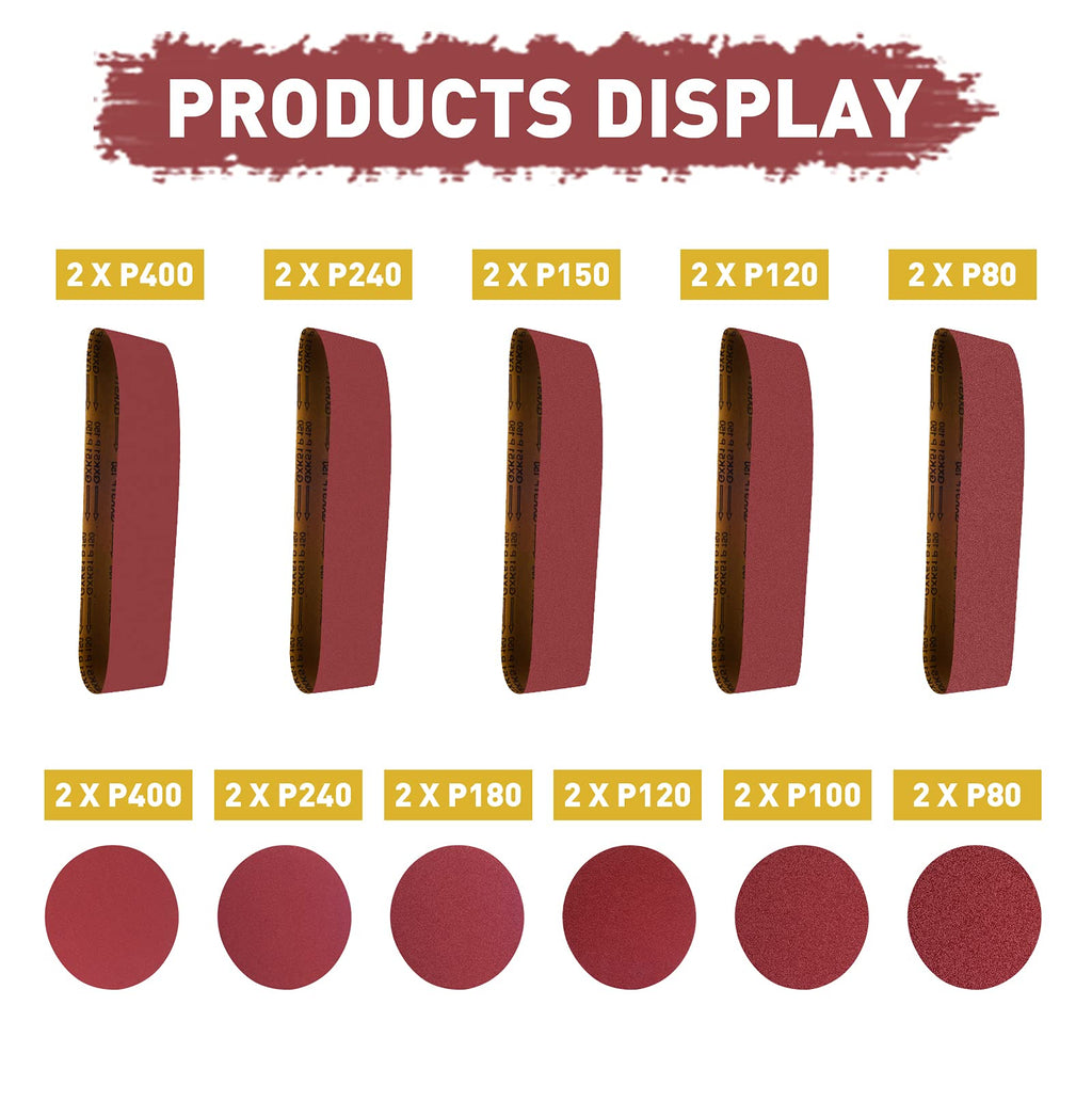 4 x 36 Aluminum Oxide Sanding Belts and 6 Inch Self Stick Sanding Discs 22 Pcs W8271