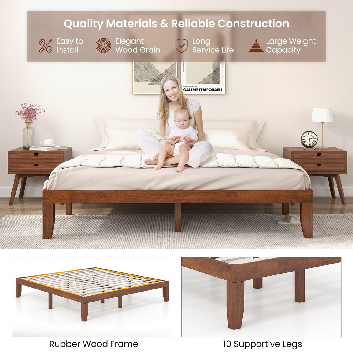 14 Inches Wood Platform Bed Frame King Size O27874
