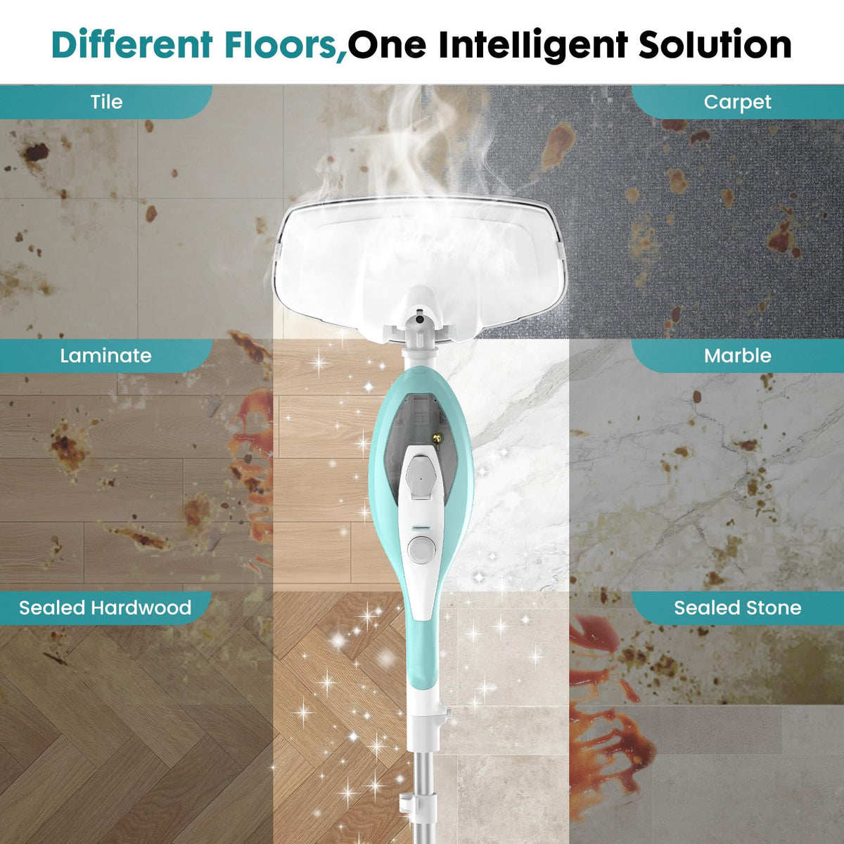 1550W Detachable Handheld Steam Mop with 2 Reusable Pads N83267