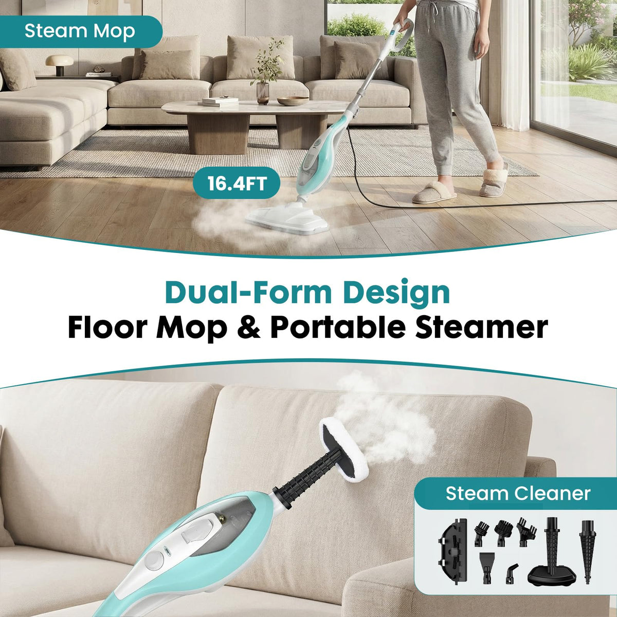 1550W Detachable Handheld Steam Mop with 2 Reusable Pads N83267